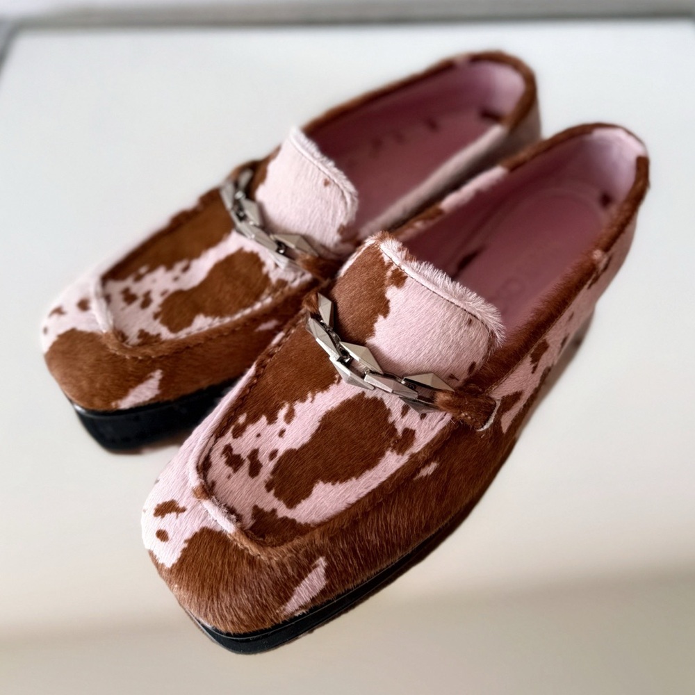 New Jimmy Choo rose Cow Print Tilda Loafer 37 $1,595